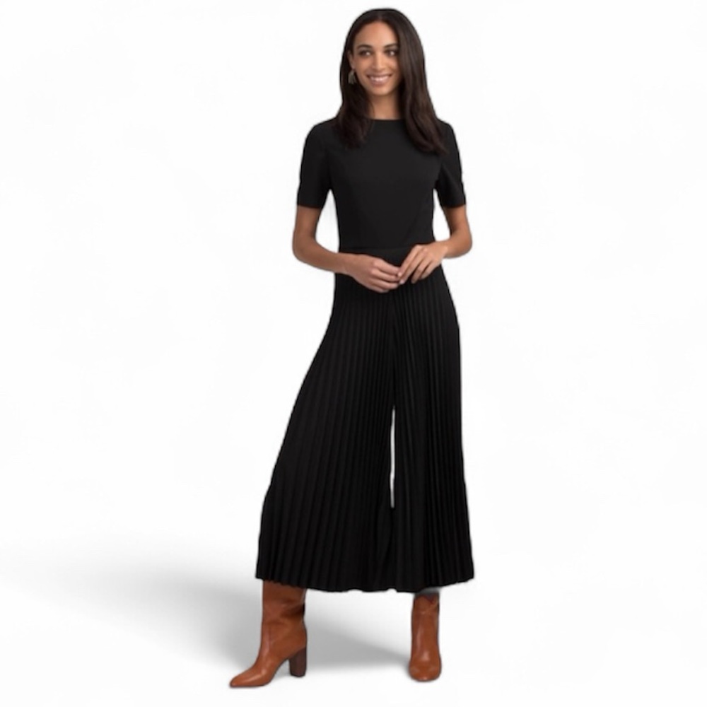 BNWT Trina Turk Black Spectator Jumpsuit Wide Pleated Leg Retail $398